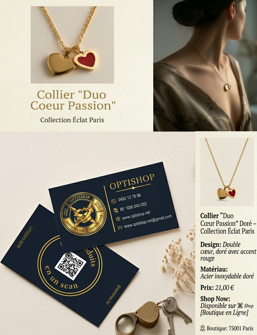 Collier "Duo Cœur Passion" Doré – Collection Éclat Paris