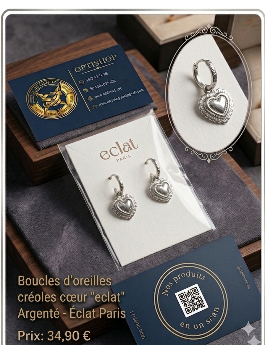 Boucles d'Oreilles "Cœur Sacré" Argentées – Éclat Paris