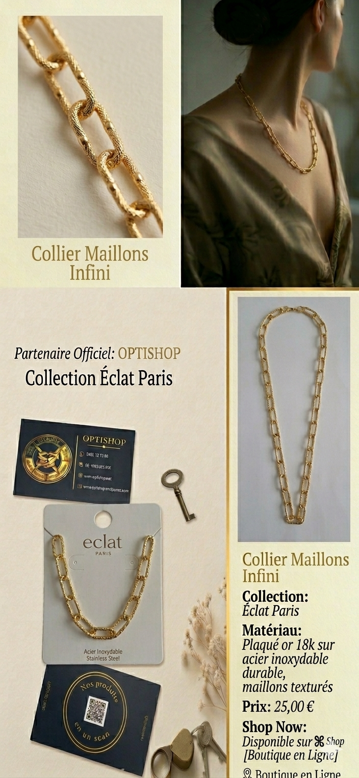 Collier "Maille Trombones" Doré – Collection Éclat Paris
Prix : 25,00 €