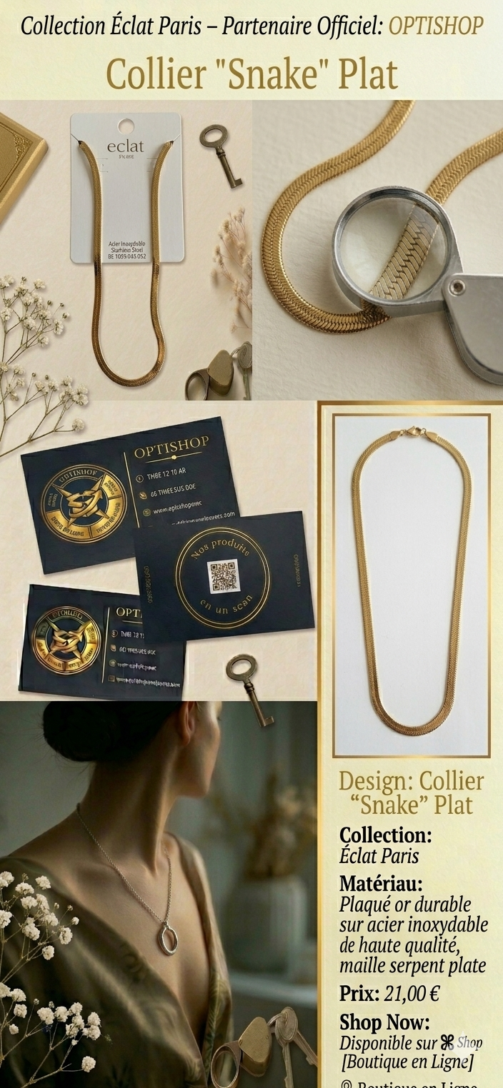 Collier "Snake" Plat – Collection Éclat Paris