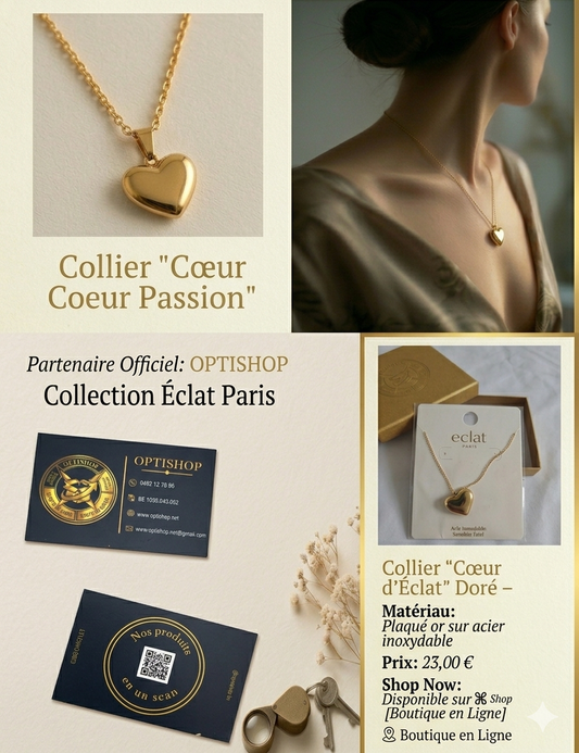 Collier "Cœur d'Éclat" Doré – Collection Éclat Paris