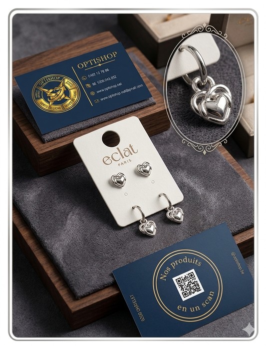 Boucles d'oreilles "Maillon de Cœur" Argentées – Éclat Paris