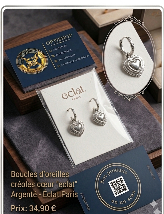 Boucles d'Oreilles "Cœur Sacré" Argentées – Éclat Paris